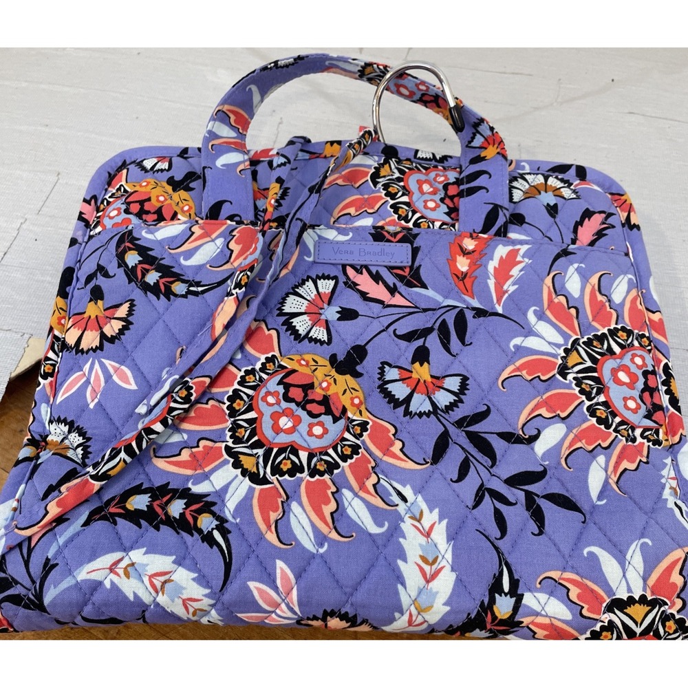 Vera Bradley Mural Garden Purple Floral Travel Cosmetic Make Up Bag w/ Hook EUC